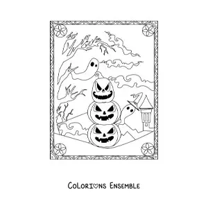 Image a colorier de citrouilles d’Halloween effrayantes avec des fantomes