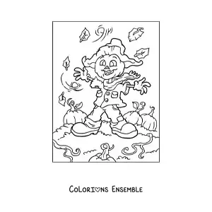 Image a colorier d’un epouvantail avec un visage de citrouille d’Halloween