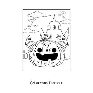 Image a colorier d’une citrouille d’Halloween terrifiante kawaii