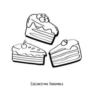 Image à colorier de trois parts de gâteau
