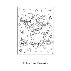 Image a colorier d’une sorciere amusante a une fete d’Halloween
