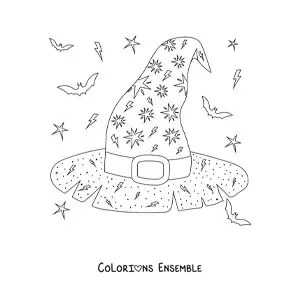 Image a colorier d’un chapeau de sorciere