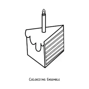 Image à colorier d'une part de gâteau avec une bougie d'anniversaire
