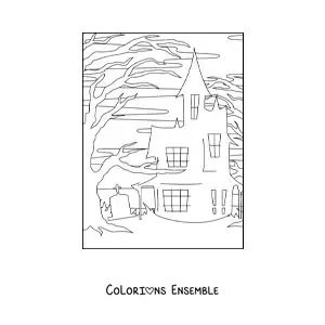 Image à colorier d’une maison hantée d’Halloween toute simple
