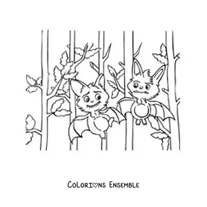 Image à colorier de vampires transformés en chauves-souris en dessin animé