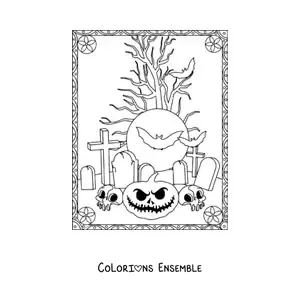 Coloriage de silhouettes de chauves-souris avec des citrouilles d'Halloween effrayantes