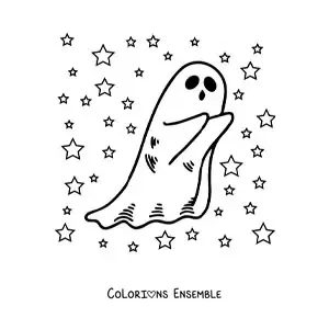 Image à colorier d’un fantôme kawaii qui fait peur