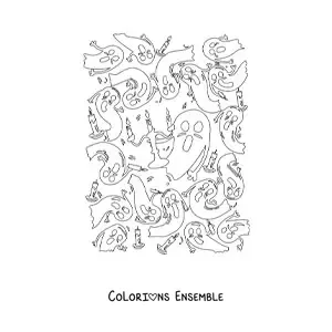 Image à colorier de fantômes effrayants avec des chandeliers
