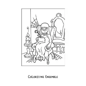 Image à colorier d’un fantôme réaliste dans une maison hantée
