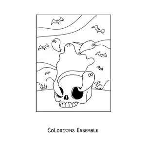 Image à colorier de fantômes effrayants avec un crâne