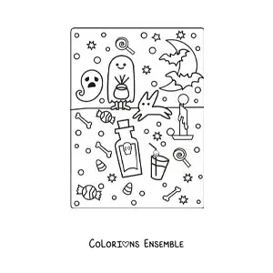 Image à colorier d’un enfant déguisé en fantôme kawaii