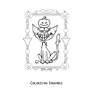 Image à colorier d’un dessin de chat hanté d’Halloween