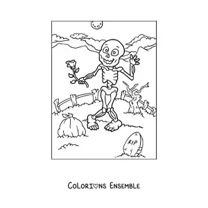 Image à colorier d’un squelette humain d’Halloween