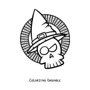 Image à colorier d’un crâne en dessin animé d’Halloween
