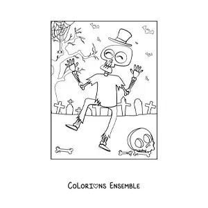 Image à colorier d’un squelette dansant à Halloween