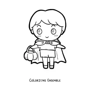 Image à colorier d’un garçon kawaii déguisé en comte Dracula