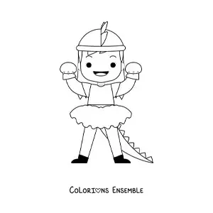 Image à colorier d’une fille déguisée en monstre à Halloween