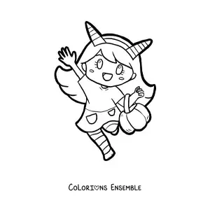Image à colorier d’une fille en costume de diable à Halloween