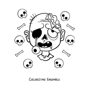 Image à colorier d’un visage de zombie d’Halloween