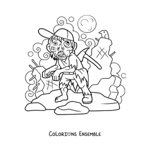 Image à colorier d’un zombie qui marche