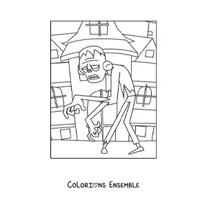 Image à colorier d’un zombie qui marche à Halloween