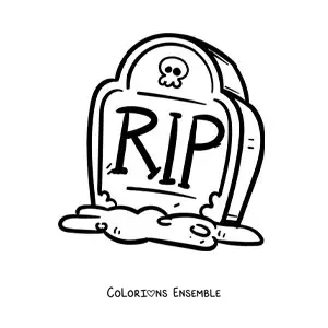 Image à colorier d’une grande tombe d’Halloween