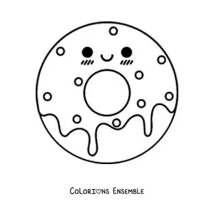 Image à colorier d'un donut kawaii avec des vermicelles et un glaçage