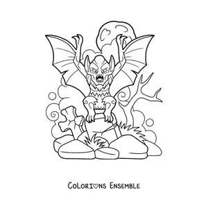 Image à colorier d’une chauve-souris vampire effrayante
