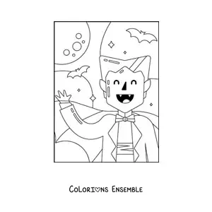 Image à colorier d’un vampire facile avec des chauves-souris
