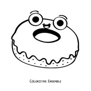Image à colorier d'un donut animé avec un glaçage