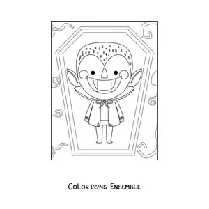 Image à colorier d’un vampire rigolo dans sa tombe