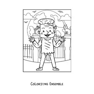 Image à colorier de Frankenstein rigolo la nuit d’Halloween