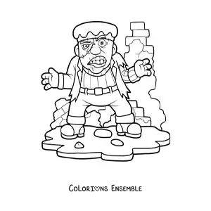 Image à colorier d’un Frankenstein rigolo et effrayant