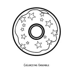 Image à colorier d'un donut décoré d'étoiles
