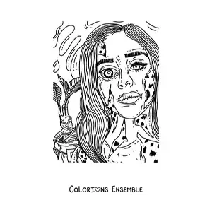 Image à colorier d’une poupée d’horreur extrême