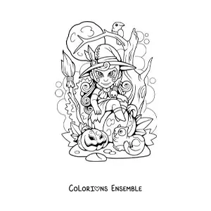 Image à colorier d’une sorcière d’horreur