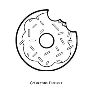 Image à colorier d'un donut avec une bouchée croquée