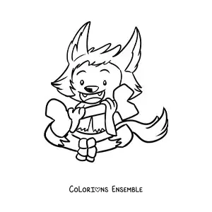 Image à colorier d’un loup-garou kawaii avec un os