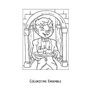 Image à colorier d’un loup-garou rigolo avec des bonbons d’Halloween