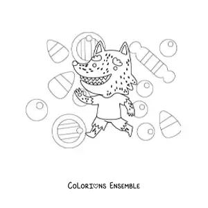 Image à colorier d’un loup-garou rigolo d’Halloween