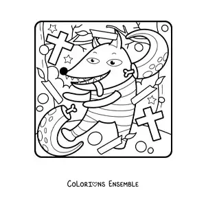 Image à colorier d’un dessin de loup-garou d’Halloween