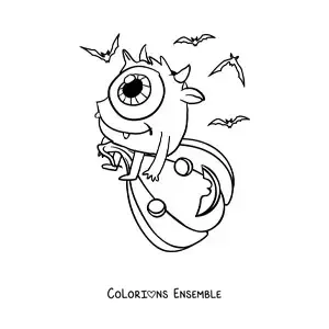 Image à colorier d’un monstre kawaii d’Halloween à un œil avec une citrouille