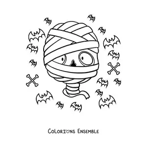 Image à colorier d’un visage de momie d’Halloween