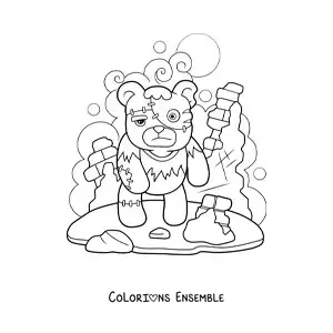 Image à colorier d’un ours en peluche d’horreur pour Halloween
