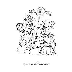 Image à colorier d’un monstre citrouille effrayant d’Halloween