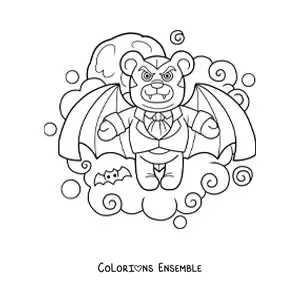 Image à colorier d’un ours vampire d’Halloween