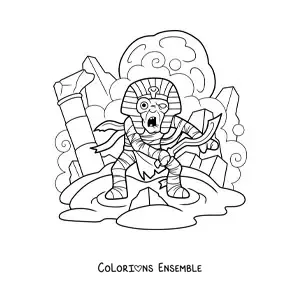 Image à colorier d’une momie effrayante d’Halloween