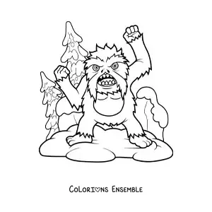 Image à colorier d’un yéti d’Halloween