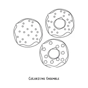 Image à colorier de trois donuts aux saveurs différentes