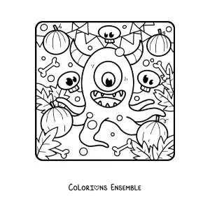 Image à colorier d’un monstre avec des tentacules d’Halloween